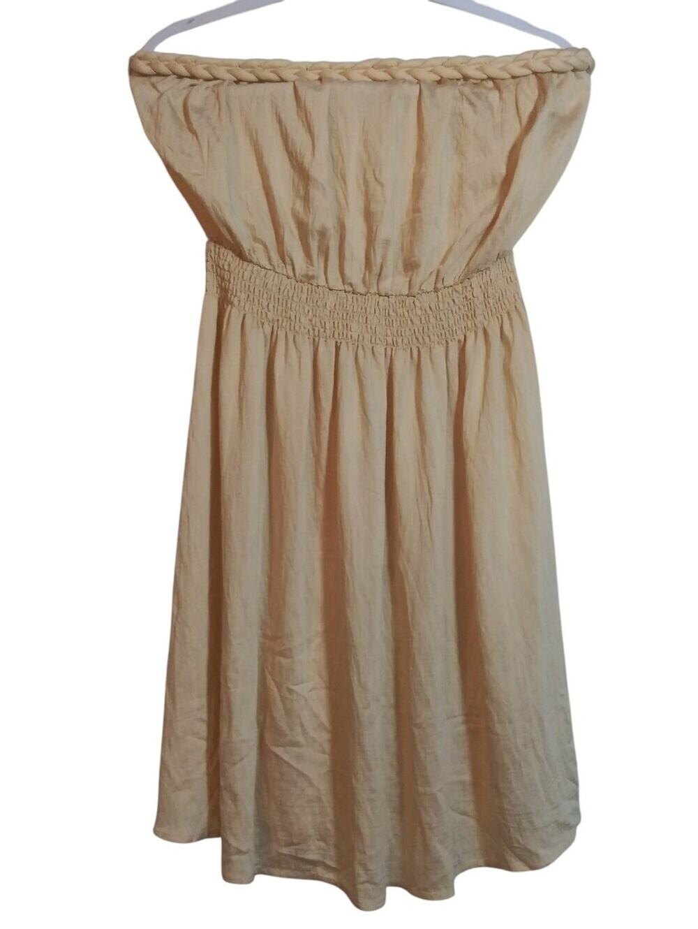 Popvil Strapless Braided Bodice Tube Top Cover Up Beach Dress in Beige Sz Sm